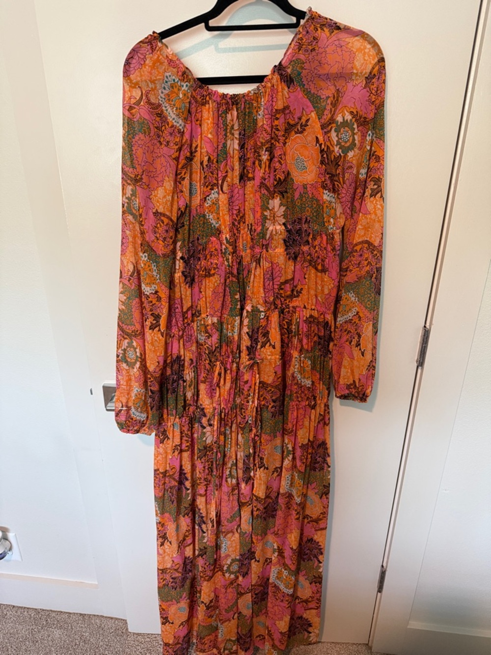 A.L.C. Floral Orange & Pink Long Sleeve Maxi Dress - Picture 3 of 4